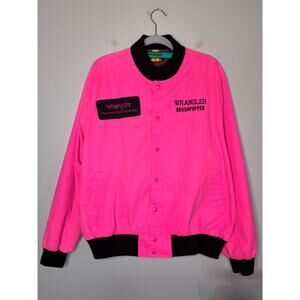 Rare Wrangler Brushpopper Advertising Rodeo Western Neon Pink Bomber Jacket XL